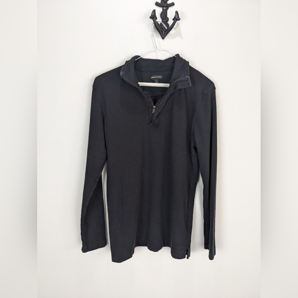 Banana Republic 1/4 Zip Shirt Black Long Sleeve Medium Cotton